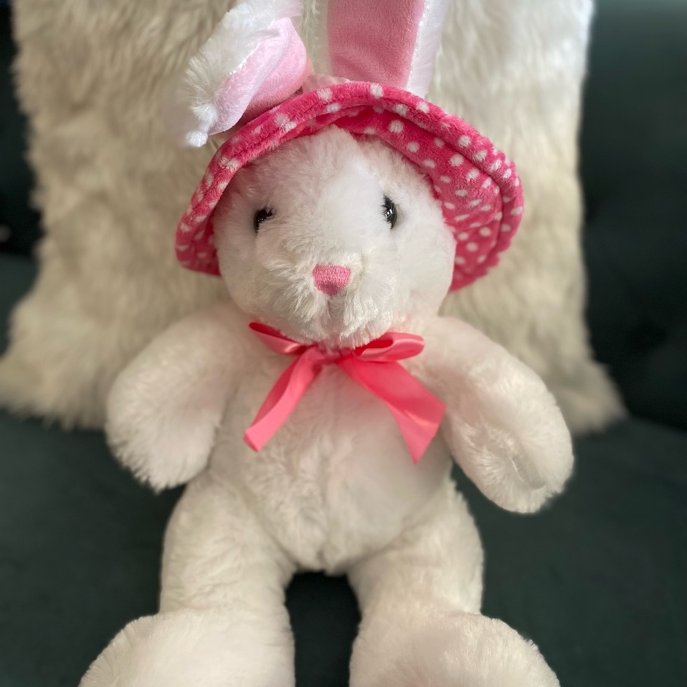 Super soft Easter bunny with pink visor